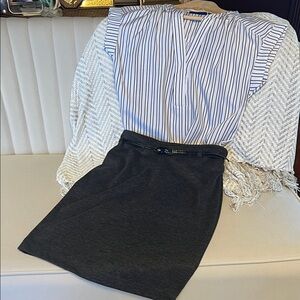 🩶Professional Office Bundle🩶 NWT Striped Split-Neck Blouse and Pencil Skirt